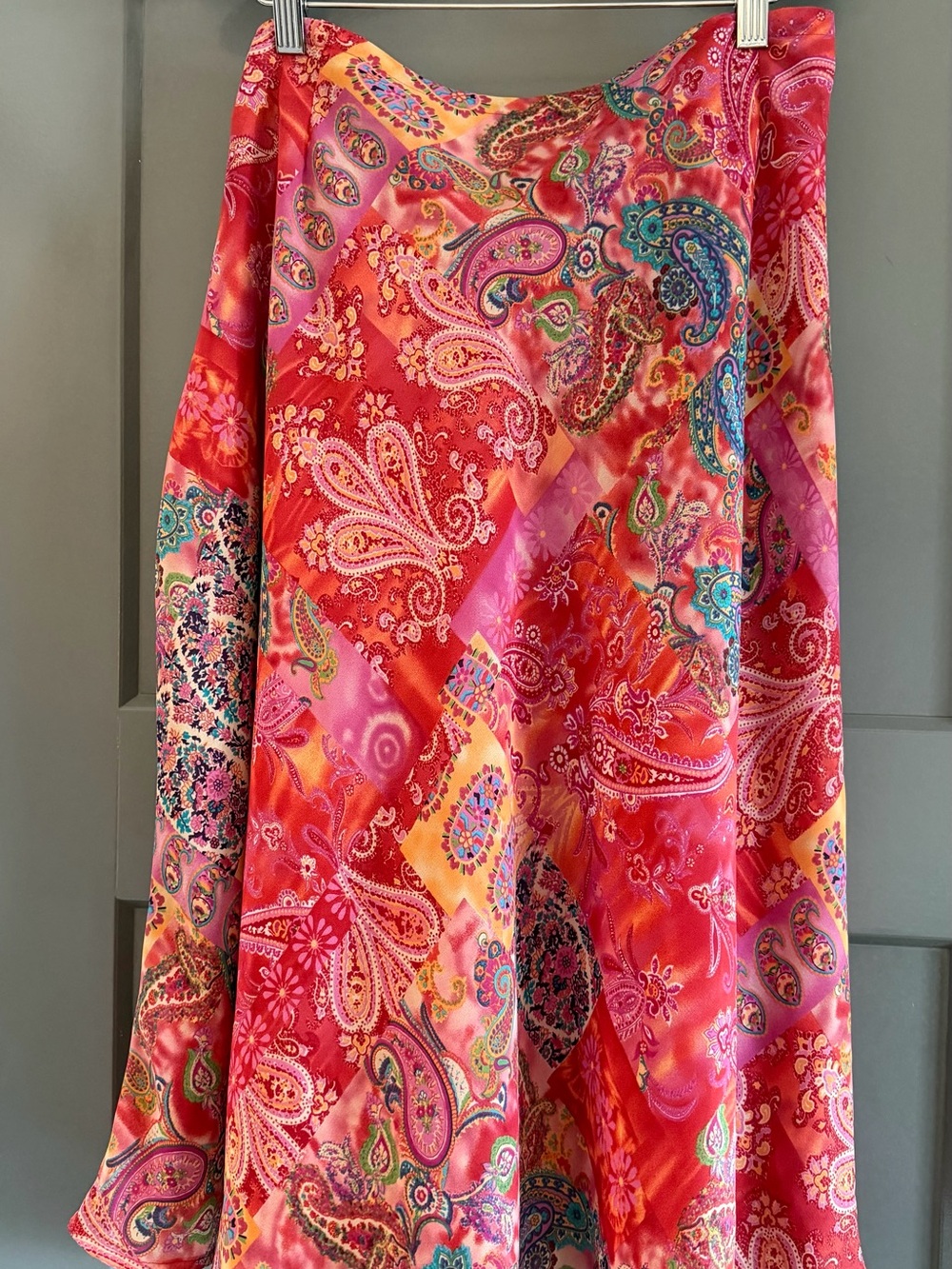 Coldwater Creek Pink & Red Paisley Patchwork Satin Skater Skirt